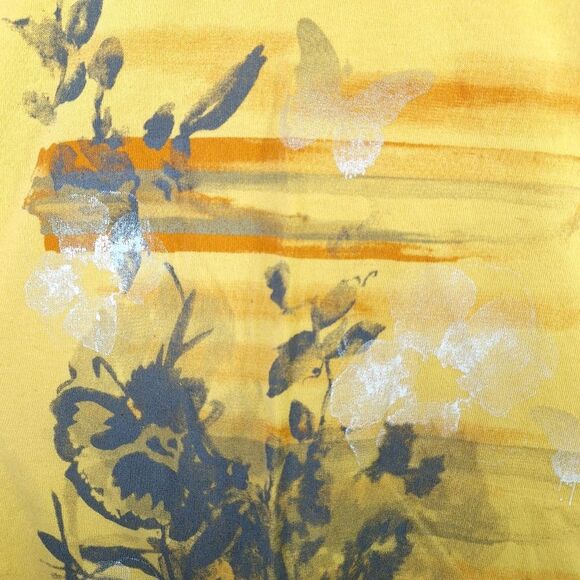 Breckenridge Yellow Floral Butterfly Sequin Shirt Top 3/4 inch Sleeves Sz PM - Picture 5 of 12